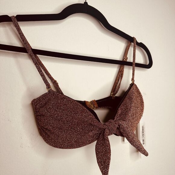 NWT Jonathan Simkhai Katrine Copper Shimmer Bikini Top Tie-Front Bandeau XS - Picture 6 of 15